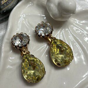 HATTIE CARNEGIE LARGE CITRINE TEARDROP CRYSTAL EARRINGS